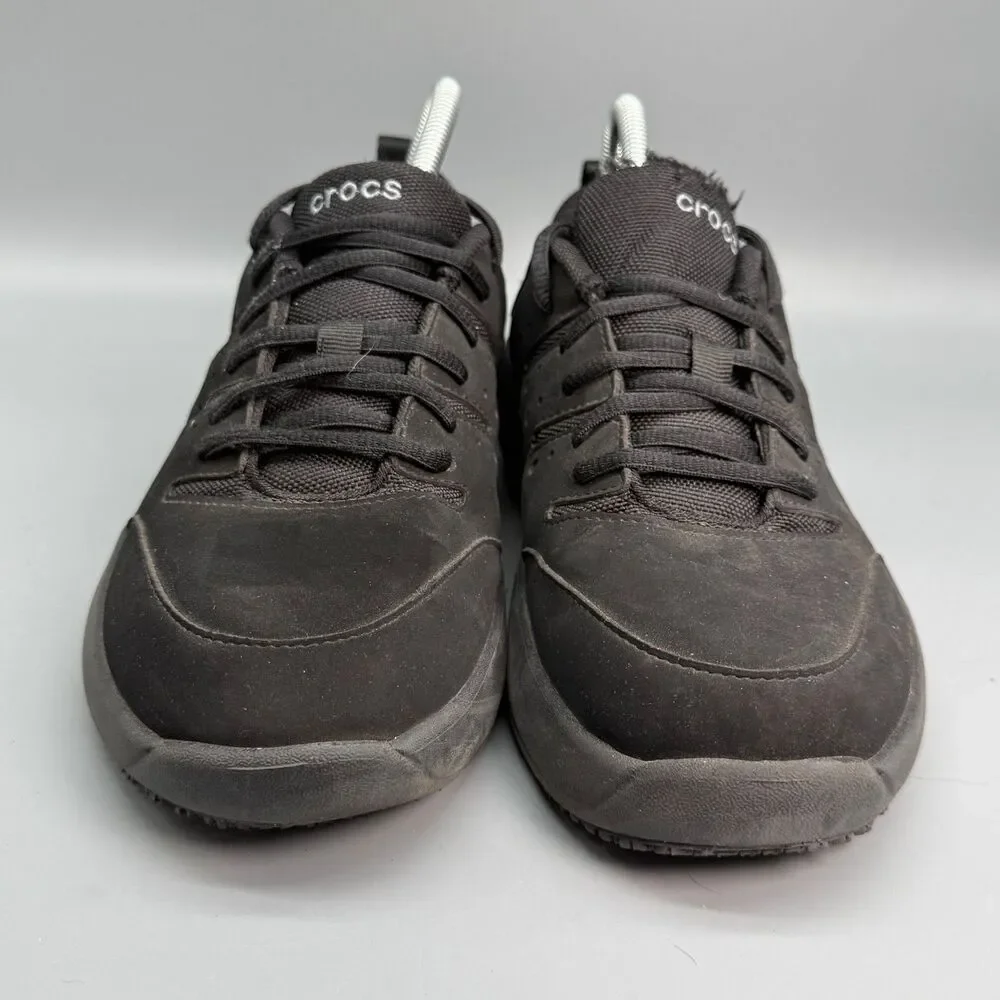 Crocs On the Clock Men's 8 Triple Black Nubuk Lace-Up Breathable Work Sneakers